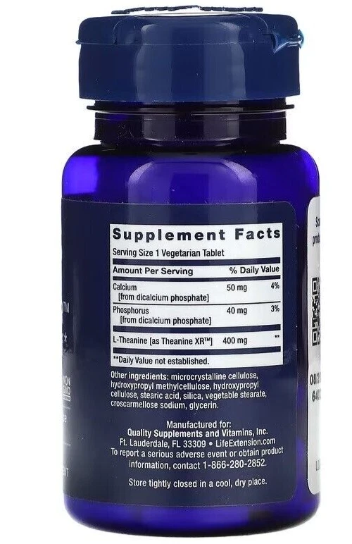 Extensión de vida Theanine XR Stress Relief L-teanina 400 mg/fósforo/calc 5X30 Foto 2 de 2