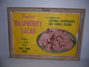 Vintage Borden's Raspberry Salad Wooden Frame Advertising Poster Store Display