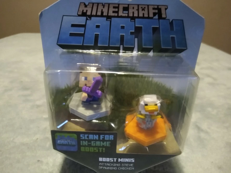Minecraft Earth Boost Minis ⭐Attacking Steve & Spawning Chicken ⭐ Fig 2-Pack NEW - Image 2 of 4