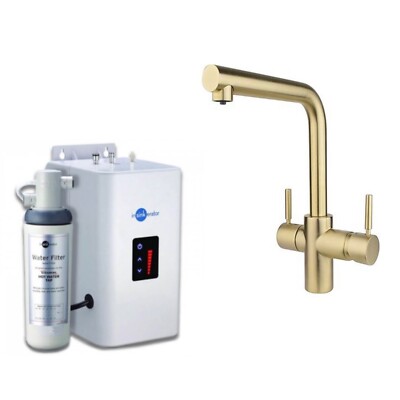 Gold - InSinkErator 3N1 L Form Küchen Spültisch Mischbatterie mit Neo Tank und Filter 