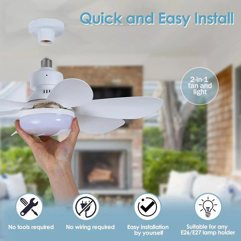 Socket Fan Light Ceiling Fans With Lights And Remote Dimmable LED Ceiling Fan US - Image 3 of 4