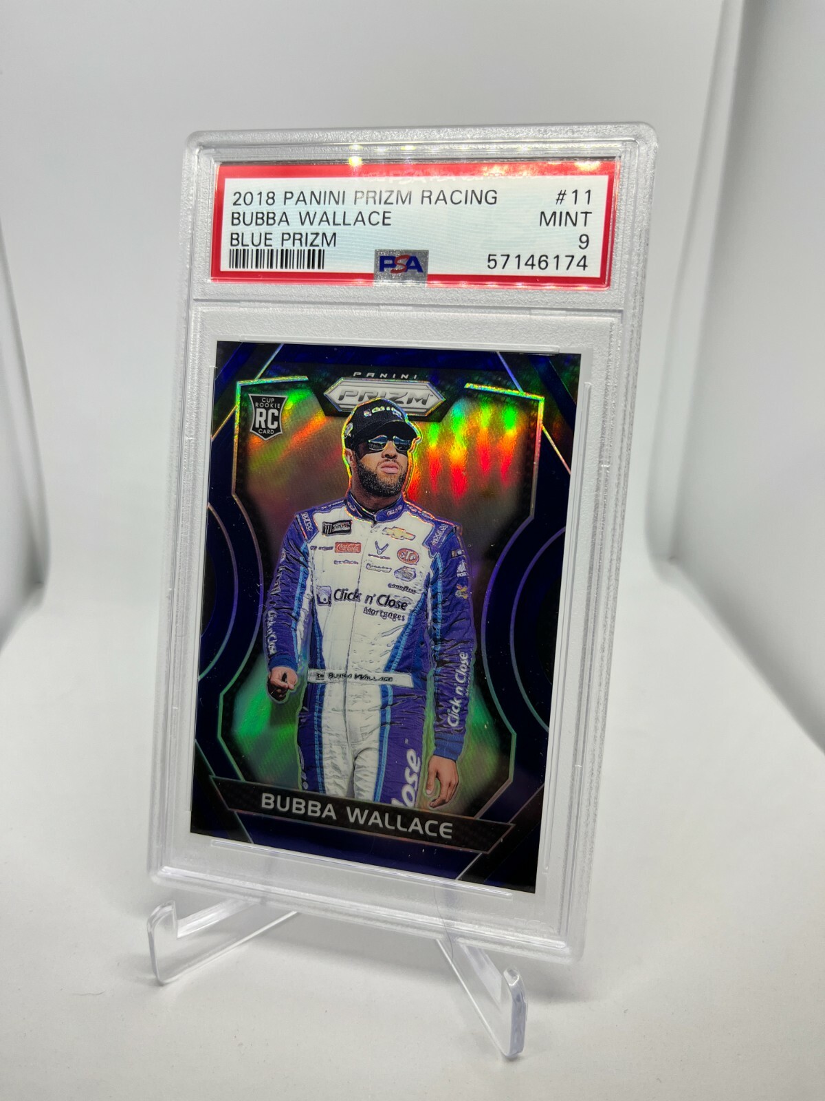 2018 Panini Prizm Nascar Racing BUBBA WALLACE RC Rookie Card #11 Blue /99 PSA 9