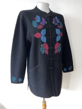 Caroline Charles Sz M Black Multi Leaf & Flower Boiled Wool Unlined Jacket