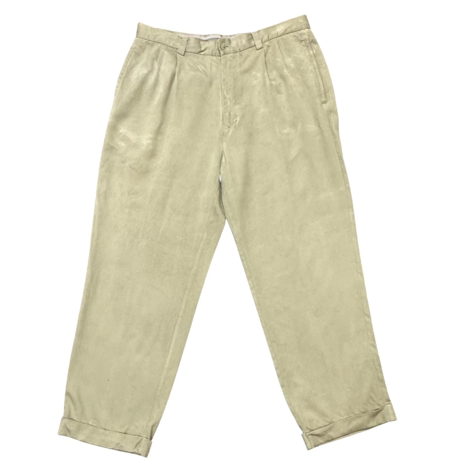 Tommy Bahama Mens Silk Pleated Cuffed Casual Pants Beige SZ 38 W37/L30