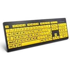 Large Print Computer Keyboard Wired USB High Contrast Low Vision Yellow Black