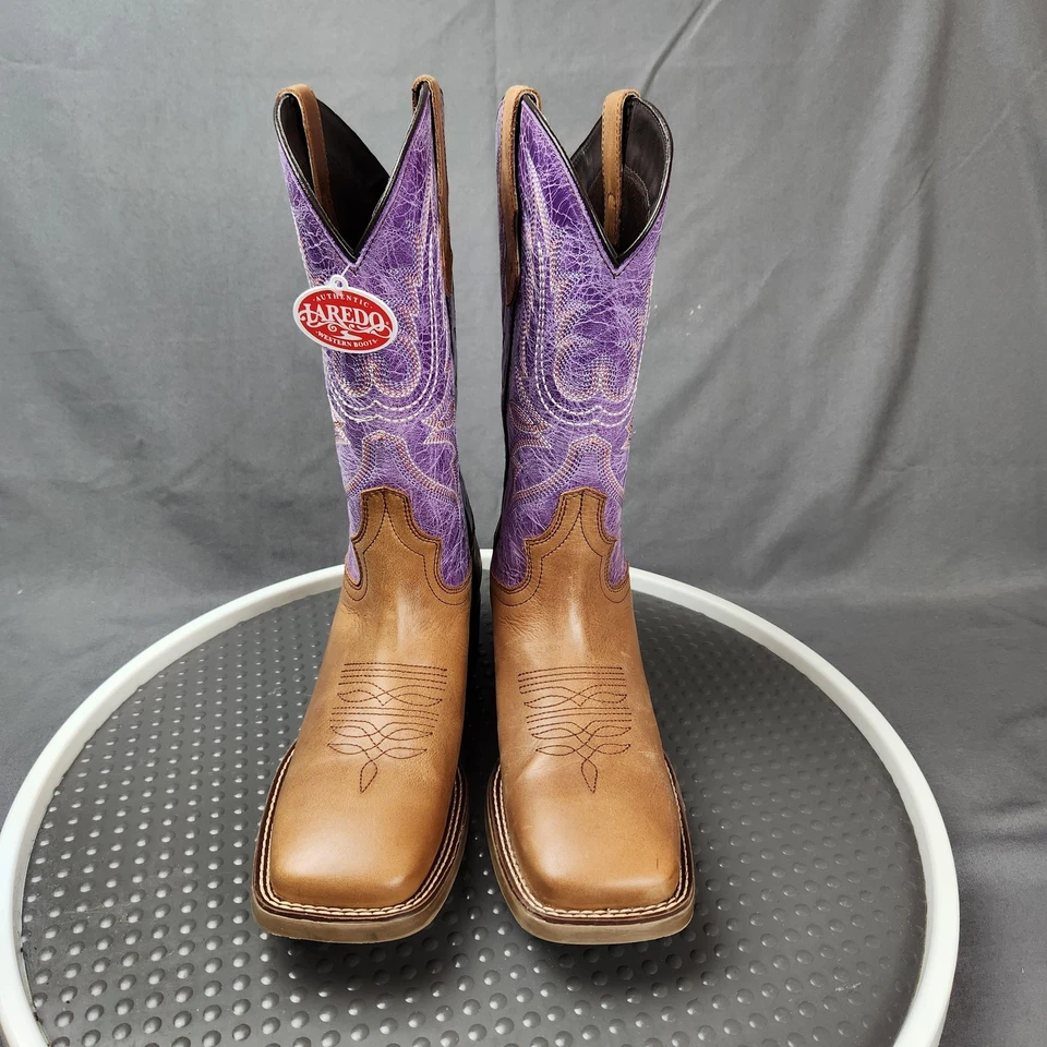Laredo Boots Womens Size 8.5 Brown Purple Western Cowboy Square Toe Leather 5947 - Image 3 of 4