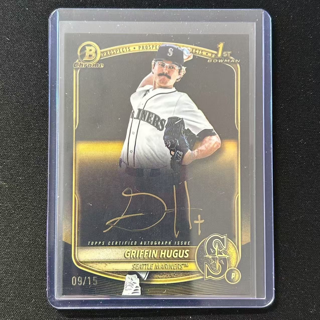 🔌IU 2025 BOWMAN DRAFT PROSPECT 1ST CHROME AUTO GOLD INK /15 GRIFFIN HUGUS