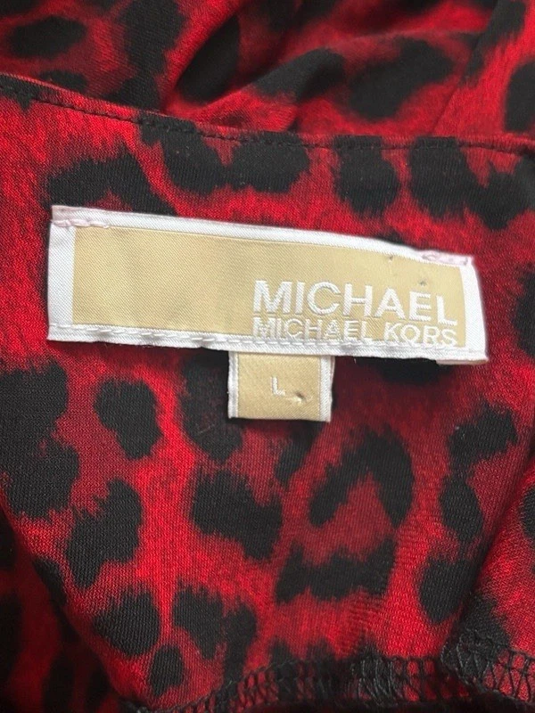 Abito donna Michael Kors stampa animalier rosso drappeggiato taglia L large