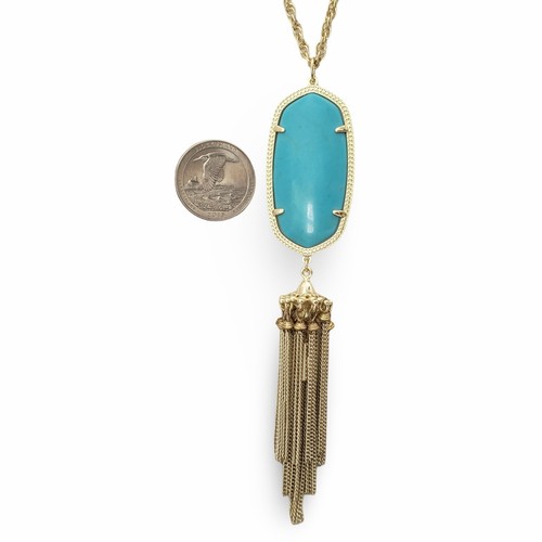 Kendra Scott Rayne Gold Plated Turquoise Blue Magnesite Tassel Necklace Retired - Picture 3 of 8
