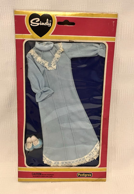 Vintage Pedigree Sindy Doll Blue Nightgown Dress & Shoes Clothes Outfit 44079X