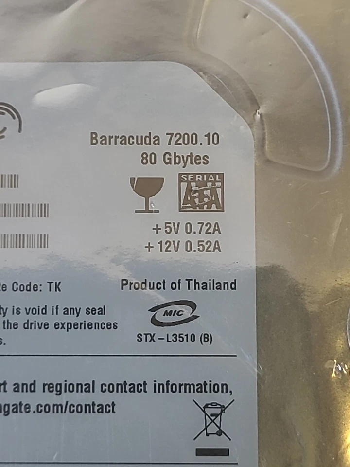 Seagate ST380815AS 80GB 7200RPM SATA 3.5 Inch HDD Hard Drive New Sealed - Image 4 of 4