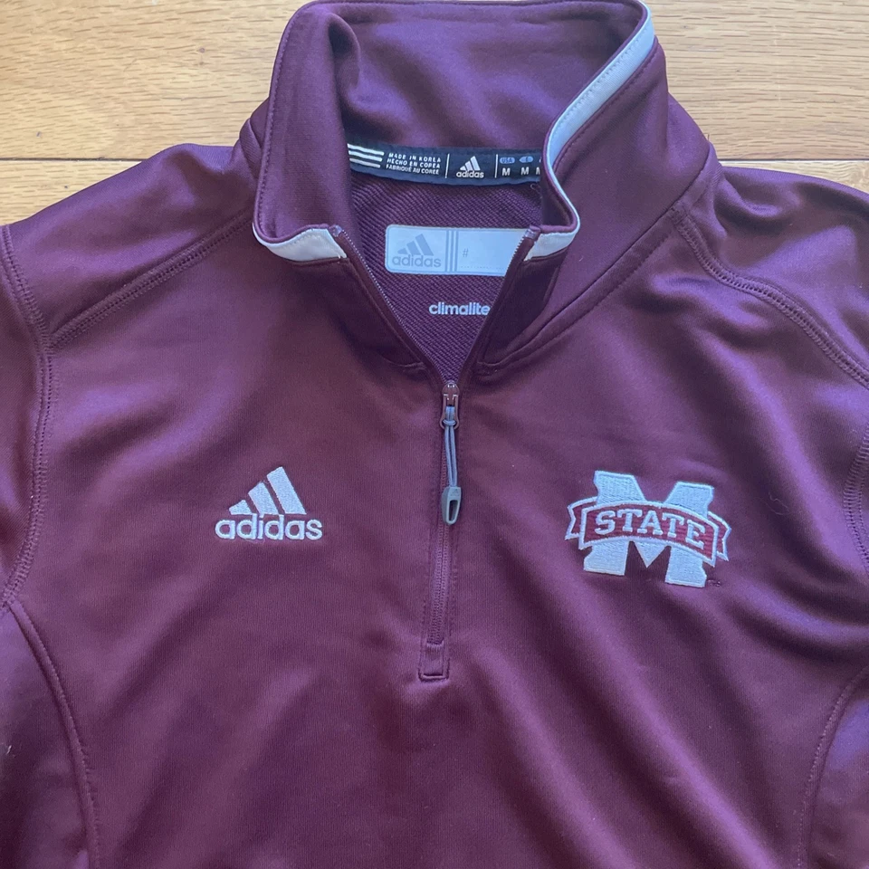 Camisa de golf para mujer Adidas Climalite Mississippi State 1/4 cremallera M suéter granate Foto 3 de 4