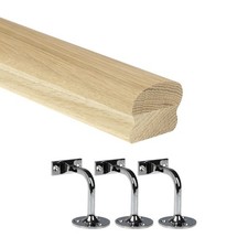 Oak Cottage Loaf Handrail Kit Various Lengths with Chrome Brackets