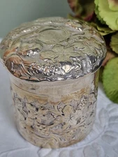 Antique Victorian Repousse Silver Vanity Jar