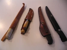 Four Fish Fillet Knives, J.Marttiini, Mora, Victorinox, Fiskars with Sheaths