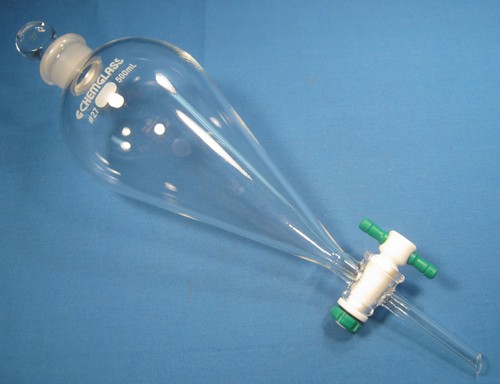 CHEMGLASS 500 ML SEPARATORY FUNNEL TEFLON STOPCOCK FREE SHIPPING C