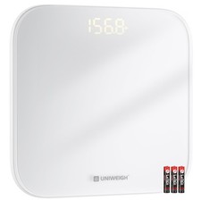 UNIWEIGH Digital Bathroom Scale 440 lb/200 kg Tempered Glass LED Step-On White