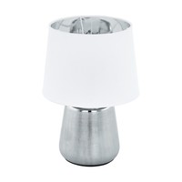 Tischlampe Nachttischlampe Keramik In Silber Textil In Weiss, Silber E14 Fassung