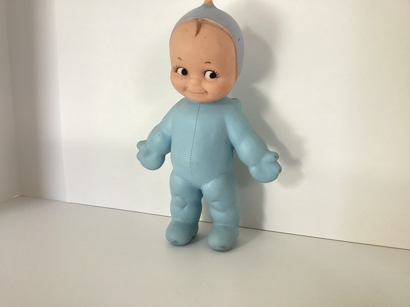 Vintage 1960s Cameo KEWPIE  Rubber Toy Doll,  9”,  Blue ,Squeaker WORKS