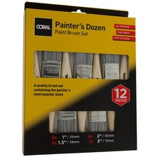 Coral Painters Dozen 12pc Paint Brush Set  1" 2" 1.5" 3" Easy Clean Bristles