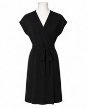Nine West Women’s M Black Faux Wrap Tie Little Black Dress Cap Sleeve NWOT