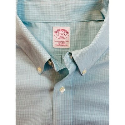 Brooks Brothers 346 Mens Button Down Shirt Aqua Gingham Non Iron Size 17 4/5