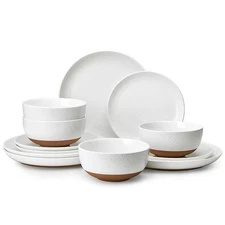 Sweese Porcelain Dinnerware Sets for 4, 12 Pieces Handcrafted Embossed