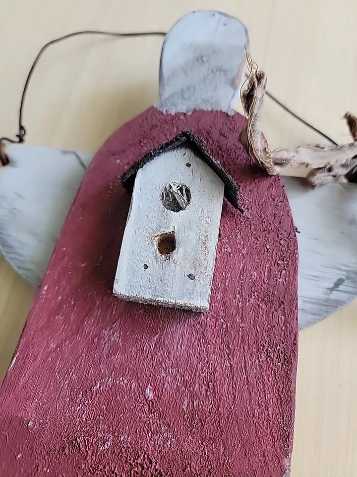 Antique Handmade Primitive Wall Hanging Angel Birdhouse Decor OLD - Image 3 of 4