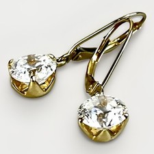 14K Yellow Gold Earrings Cubic Zirconia Drop Dangle Pierced Lever Back 2.3g