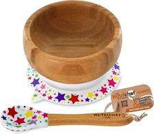 NutriChef Bamboo Baby Feeding Bowl - Wooden Infant Toddler Dish and Spoon Set