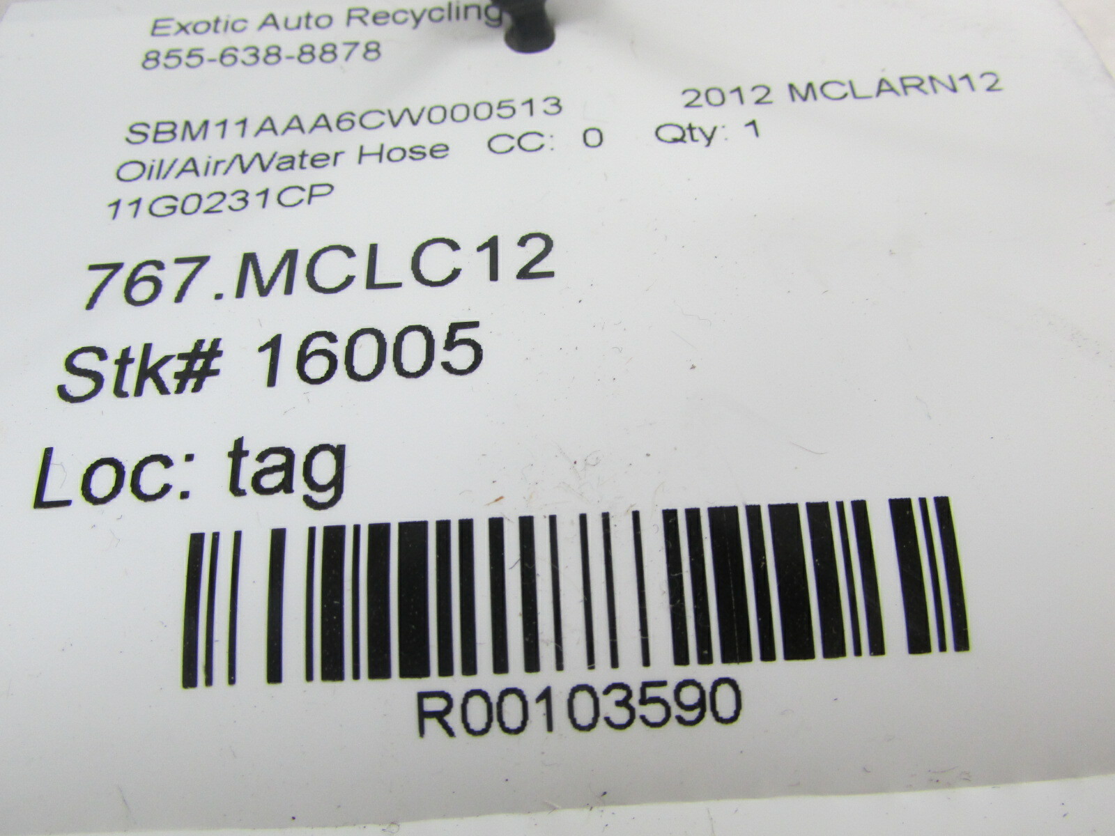 Mclaren MP4-12C, Oil Line, Used, P/N 11G0231CP