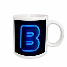 3dRose Monogram letter B abstract neon blue lit shining illuminated Mug