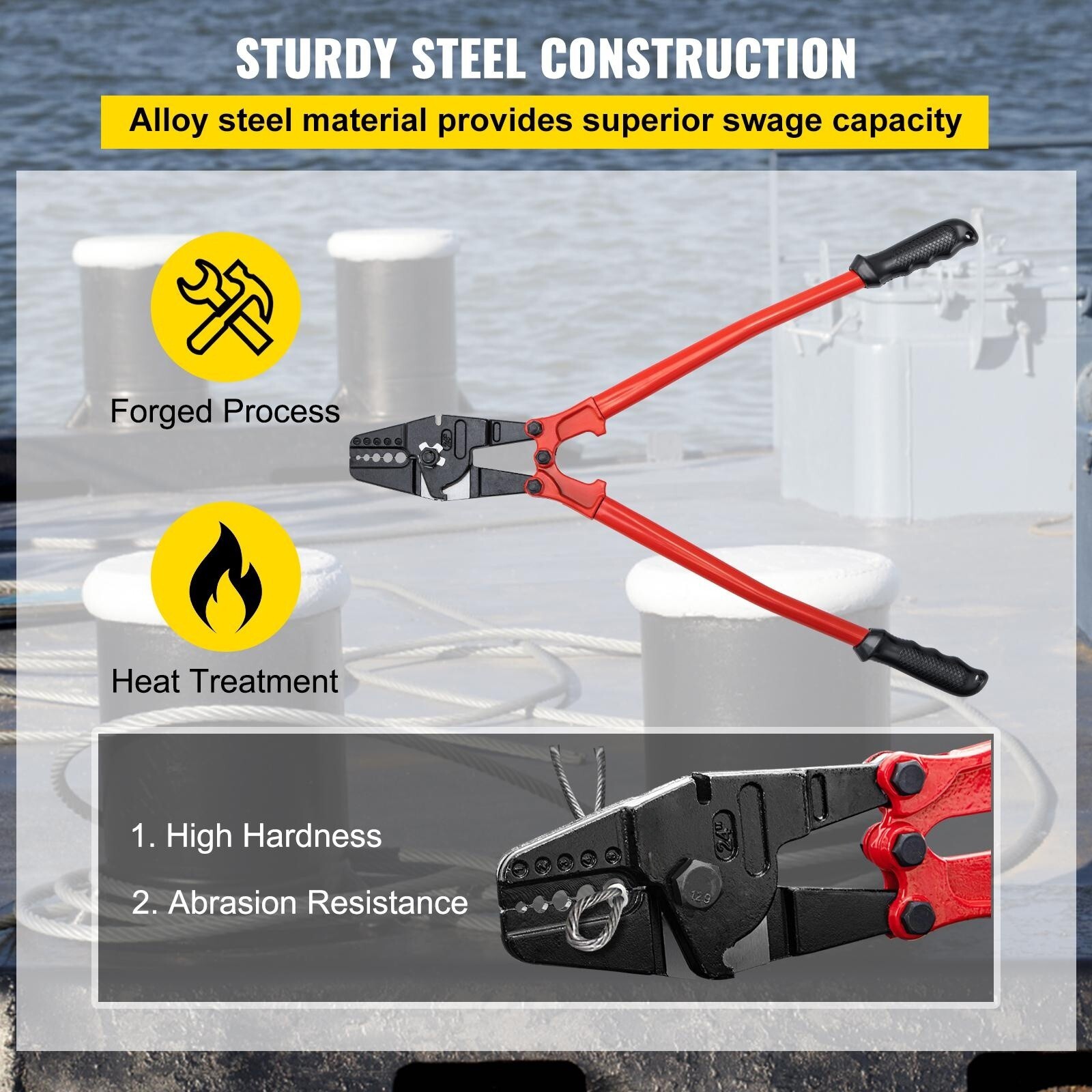 24" Hand Swager Cable Wire Rope Cutter Swage 1/16" 3/32" 1/8" 5/32" 3/16" Alumin
