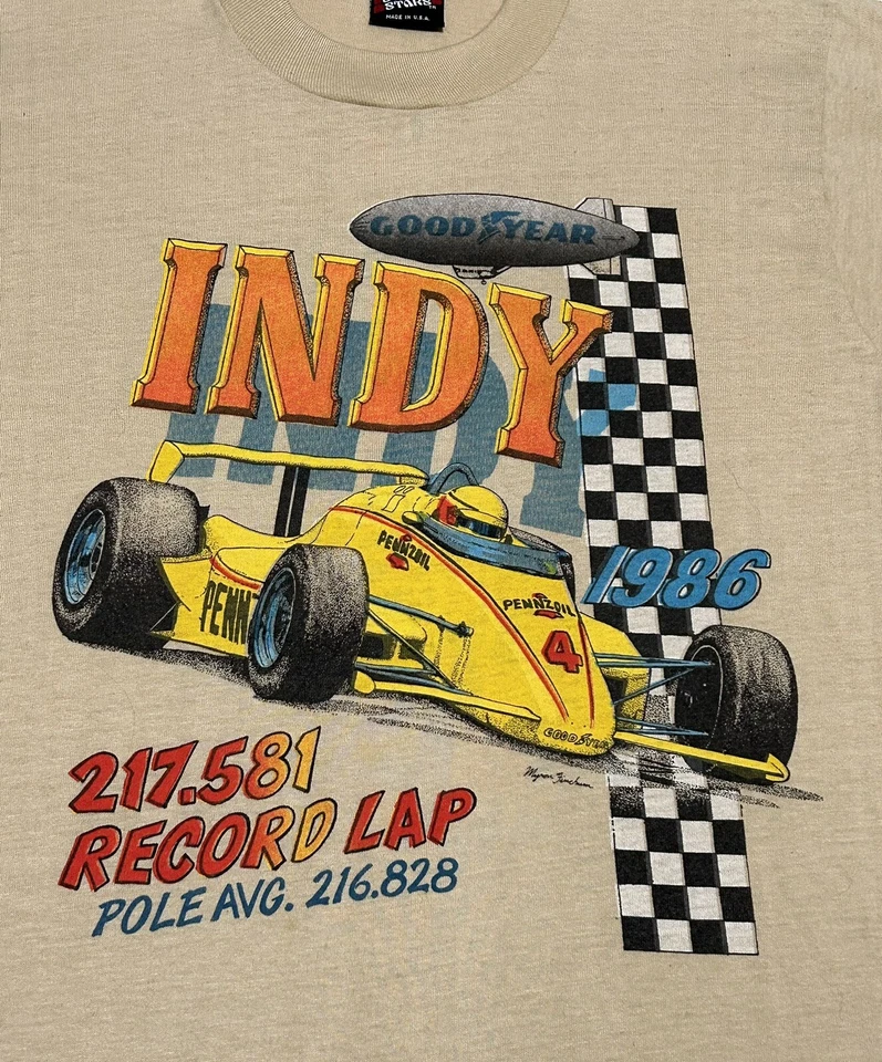 Camiseta De Colección 1986 Indianápolis 500 Racing Pennzoil Rick Mears Record Lap Usada en Excelente Condición Foto 2 de 4