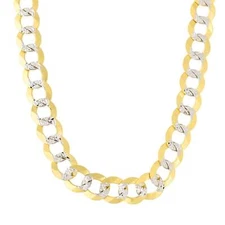 14k 2 Tone Yellow And White Real Gold Curb Chain Necklace, 8.2mm, 22"