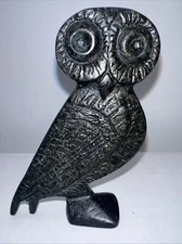 Owl of wisdom small bronze flat statue - Goddess Athena - Protector of Athens