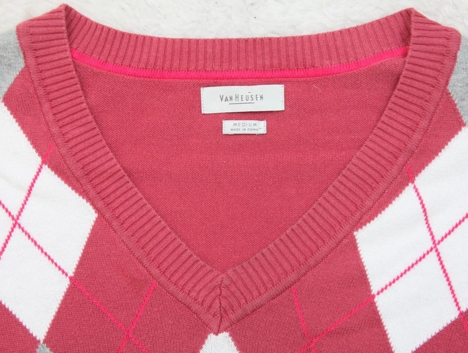 Suéter Van Heusen Manga Larga Para Mujer Mediano Cuello en V Algodón Rojo Blanco Gris WS592 Foto 4 de 4