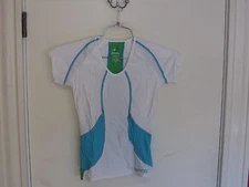 SKINS Women's cap sleeve compression cycling top-size M-white,azure&emerald