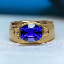 Tanzanite Gemstone With 925 Sterling Silver Gold Plated Ring For Men's #BL144