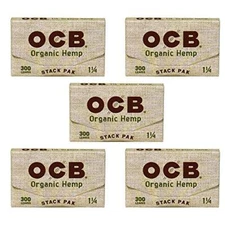OCB Organic Hemp Rolling Paper 1 1/4 Stack Pak (300 Leaves Per Pack) 5 Booklets