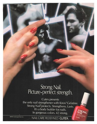 Print Ad 1990 Cutex Strong Nail Fingernail Polish Knox Gelatine