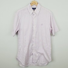 RALPH LAUREN Mens Size 15.5 or 39 Purple Striped Easy Care Short Sleeve Shirt
