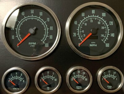 C2 5'' Gauge Set, 60s Muscle, 5 Range Fuel Level Gauge, Step Bezels 2074STP