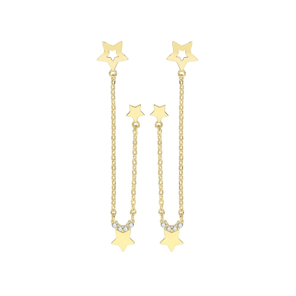 Pendientes colgantes de cadena de estrellas de 4 piedras de oro amarillo de 9 quilates 375 con sello nuevos en caja Foto 3 de 3