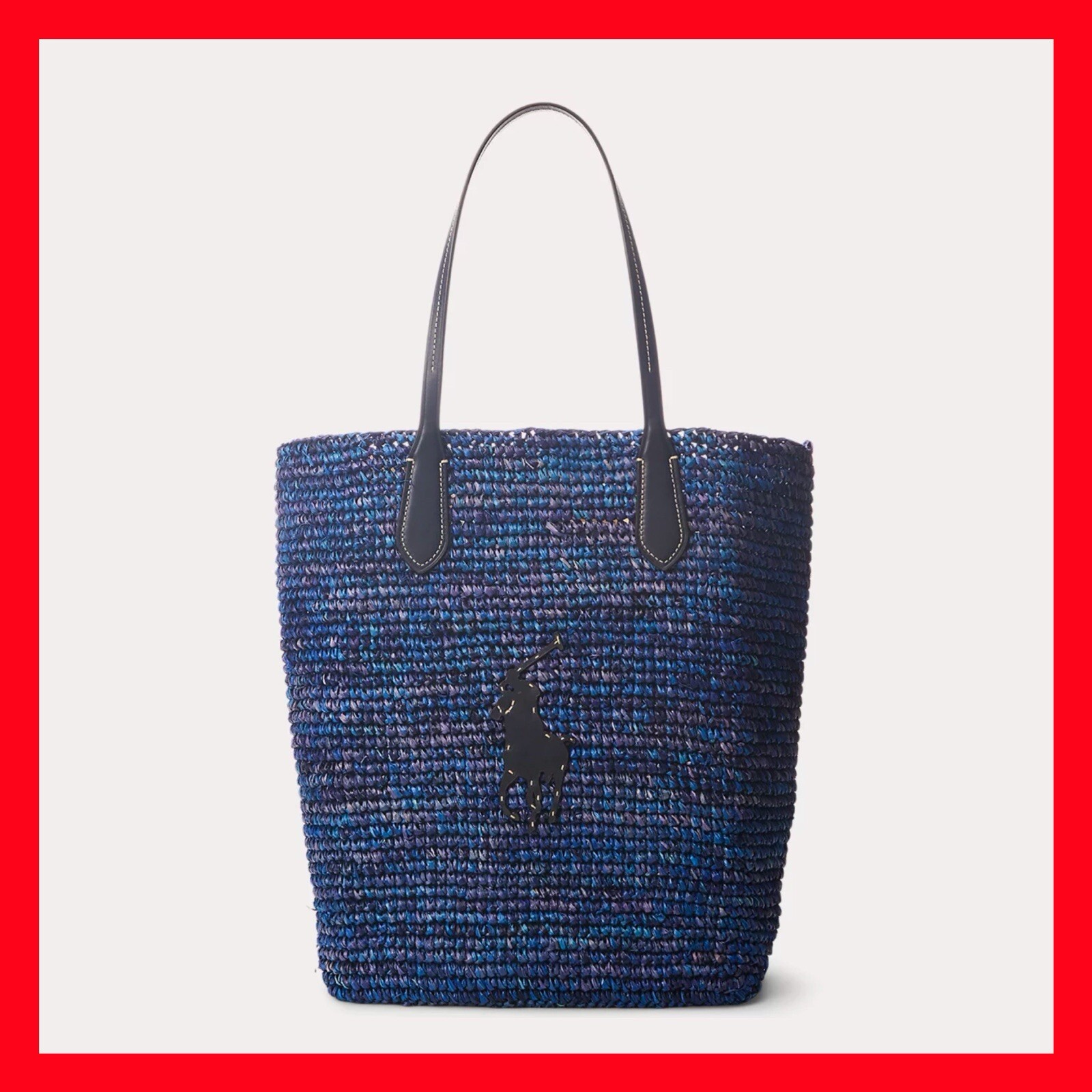 $468 Polo Ralph Lauren Big Pony Rafia Borsa Grande Blu Viola