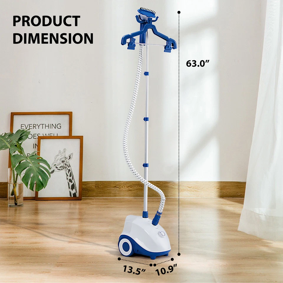 Standing Garment Steamer for Clothes Roll Wheels Wrinkle Remover Continuous - Image 4 of 4
