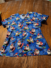 Large Peaches Santa Christmas Snowboard Surfing Short Sleeve VNeck Scrub Top