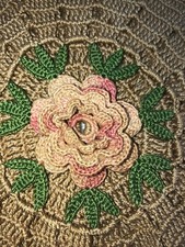 VINTAGE Handmade Crocheted 3D Flower Rose Farmhouse Decor Depression Potholder