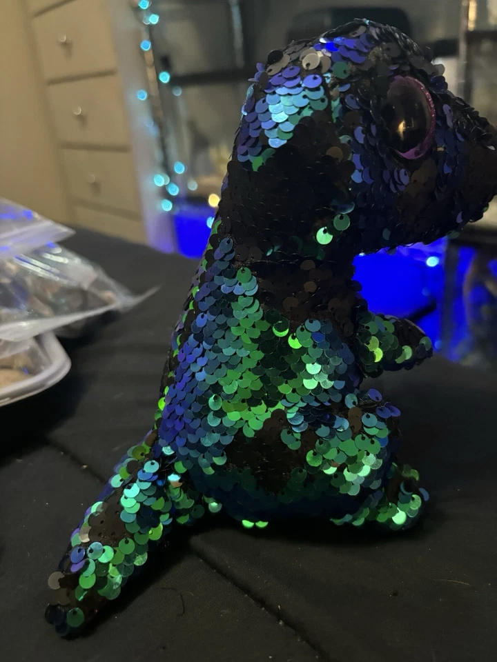 Gorro Boos Crunch El Dinosaurio Lentejuelas Abatibles Púrpura Ojos Brillantes 7" Foto 4 de 4