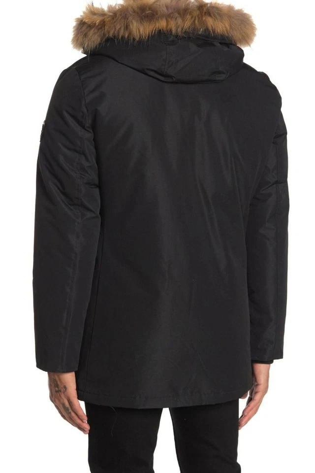 NUEVO Anorak con capucha de piel real Roberto Cavalli para hombre en negro talla XL #C1653 Foto 2 de 4